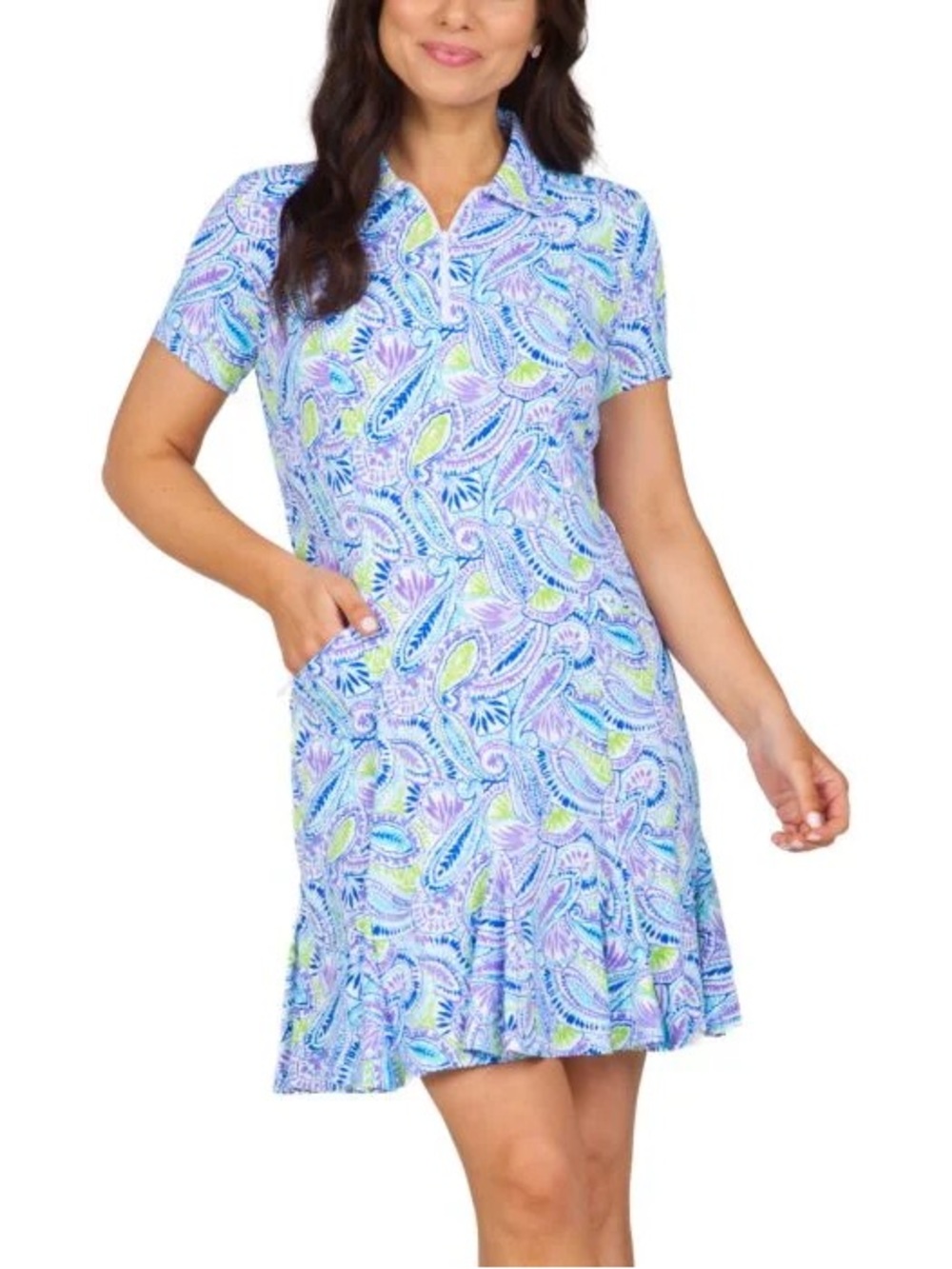 NWT IBKUL Massie Print Colorful Paisley Godet Athletic Dress S